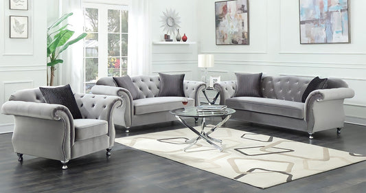 Sara Chesterfield Sofas Sets in Luxury Grey Velvet - Express Delivery