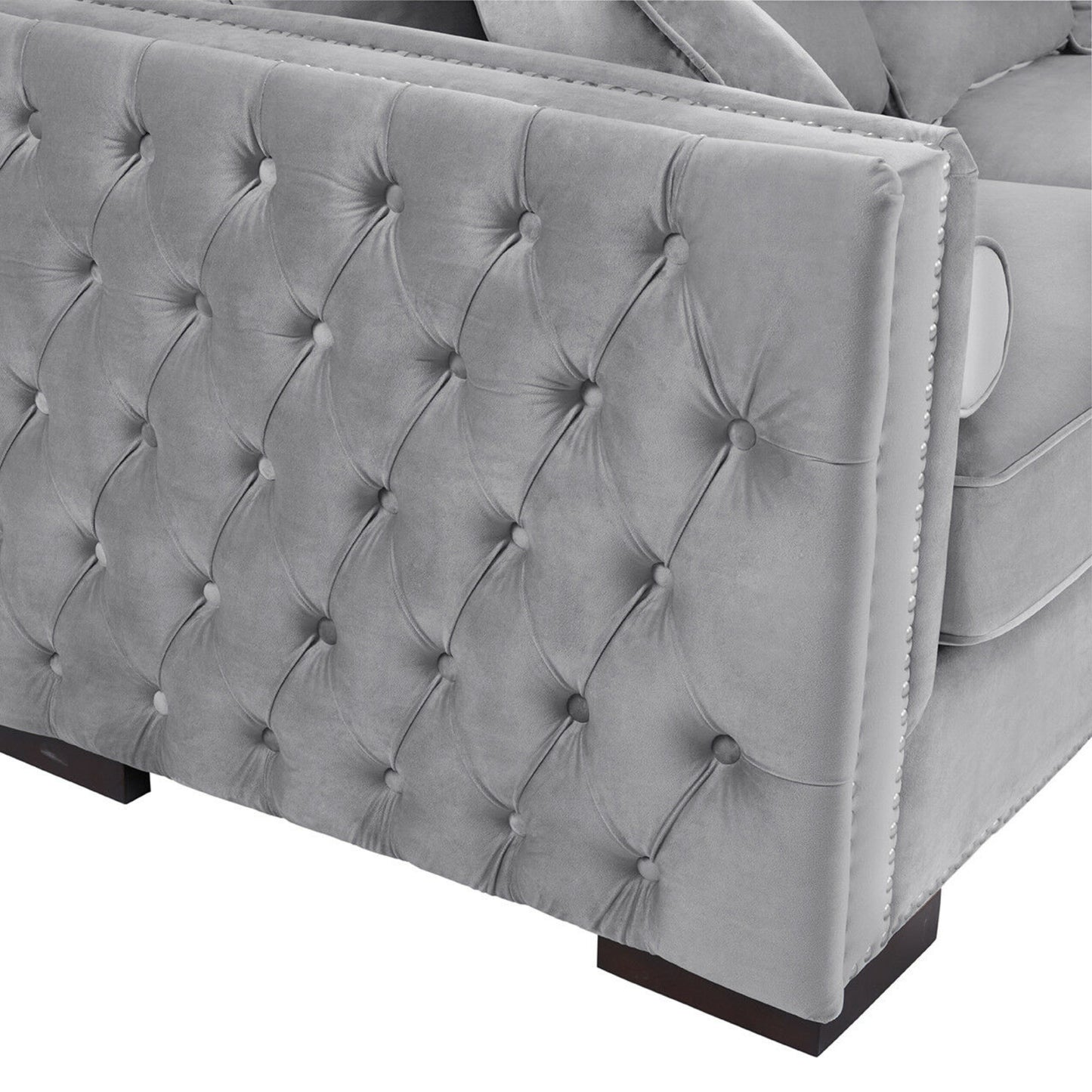 Obeid Grey-Silver Luxury Velvet Corner Settee Suite Sofa