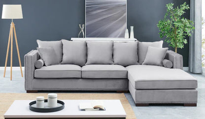 Obeid Grey-Silver Luxury Velvet Corner Settee Suite Sofa
