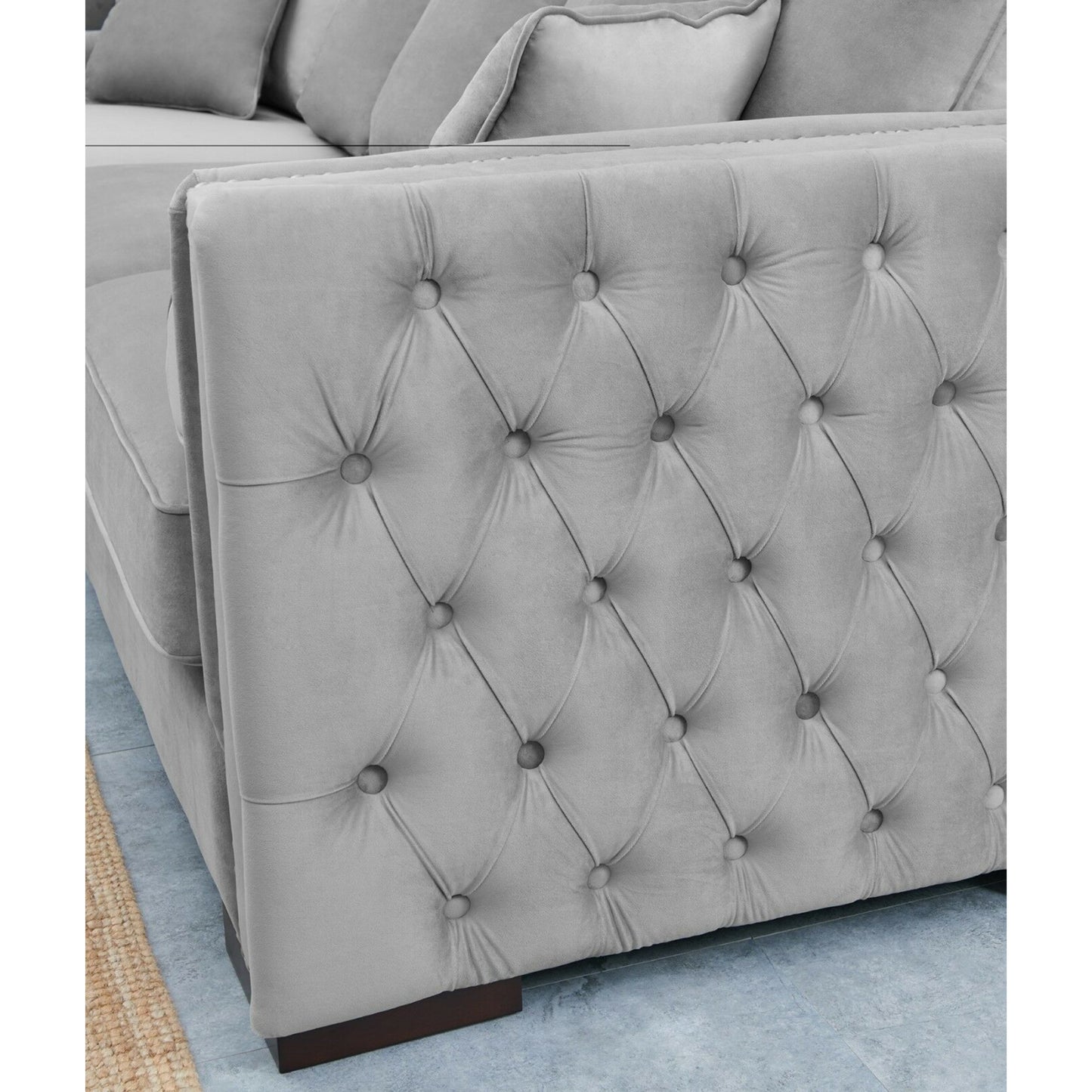 Obeid Grey-Silver Luxury Velvet Corner Settee Suite Sofa