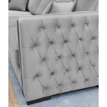 Obeid Grey-Silver Luxury Velvet Corner Settee Suite Sofa