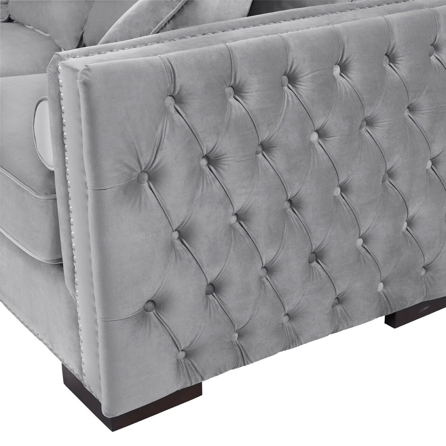 Obeid Grey-Silver Luxury Velvet Corner Settee Suite Sofa